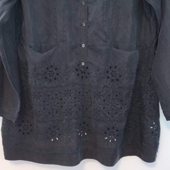 Vintage Johnny Was 100% Silk Black Button Tunic Top - Picture 3 of 12
